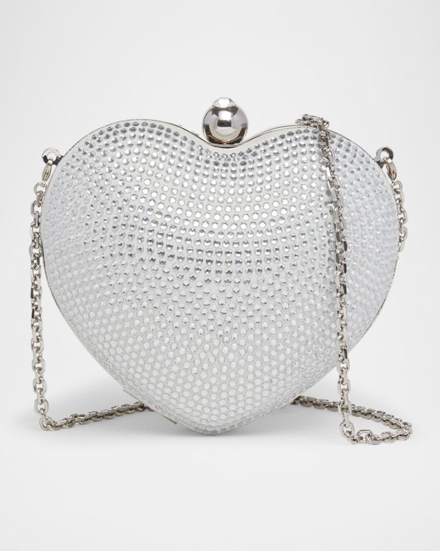 Heart Hotfix Crystal Suede Clutch Bag